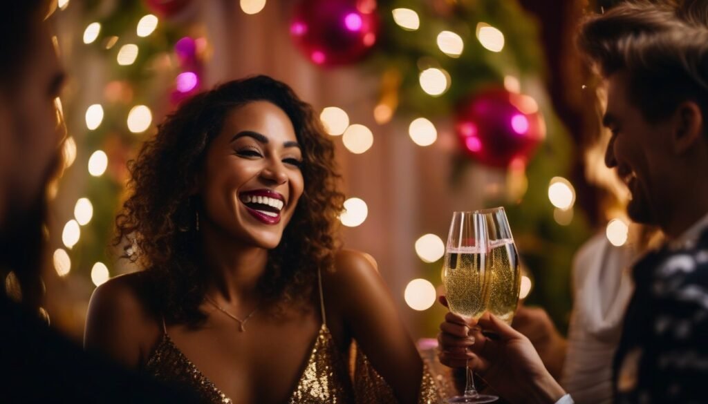 Adult celebrating New Year's Eve with friends