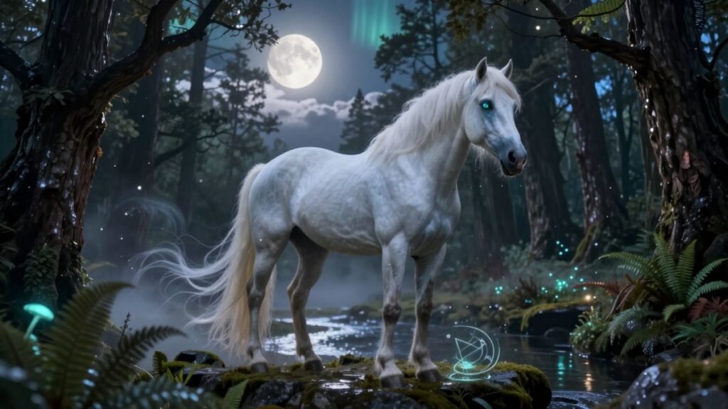 horse in the full moon forest