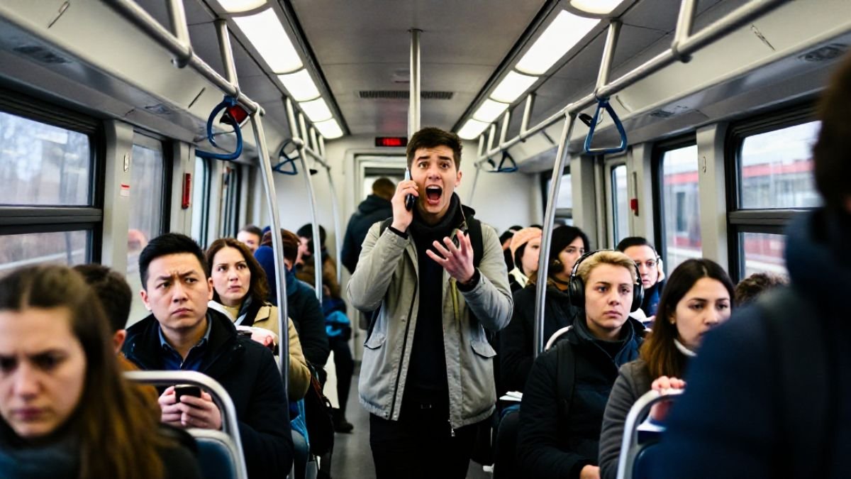 man talk phone in the bus