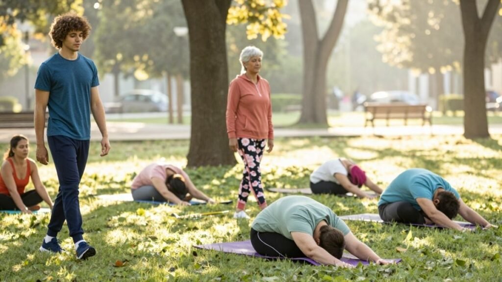 people in the park exercising