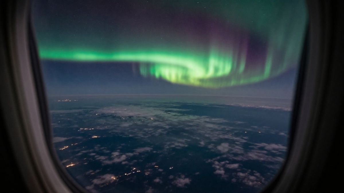 window of thw plane and aurora