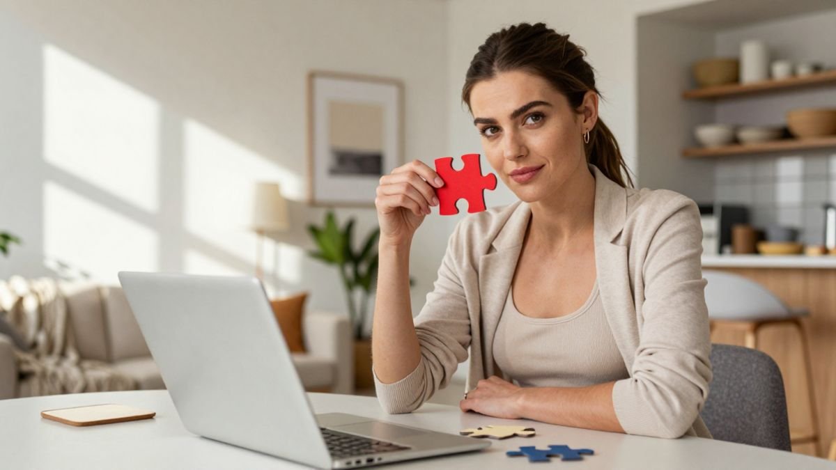 woman holding piece of puzzle