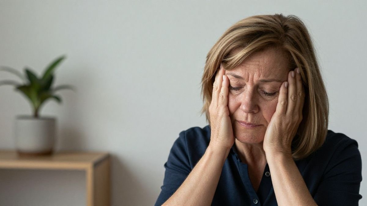 woman in her 60s sitting with eyes closed