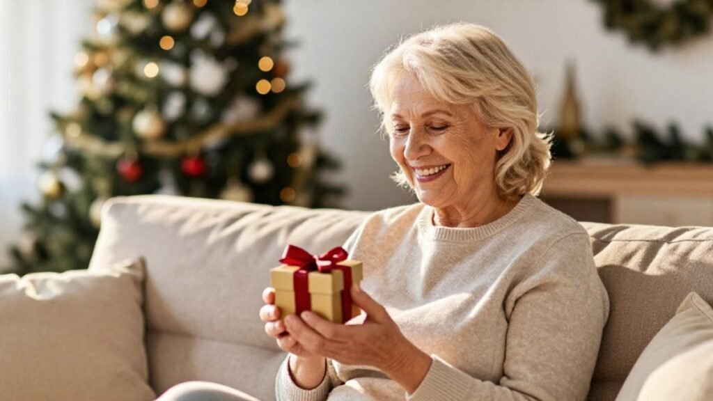 woman looking at small gift box