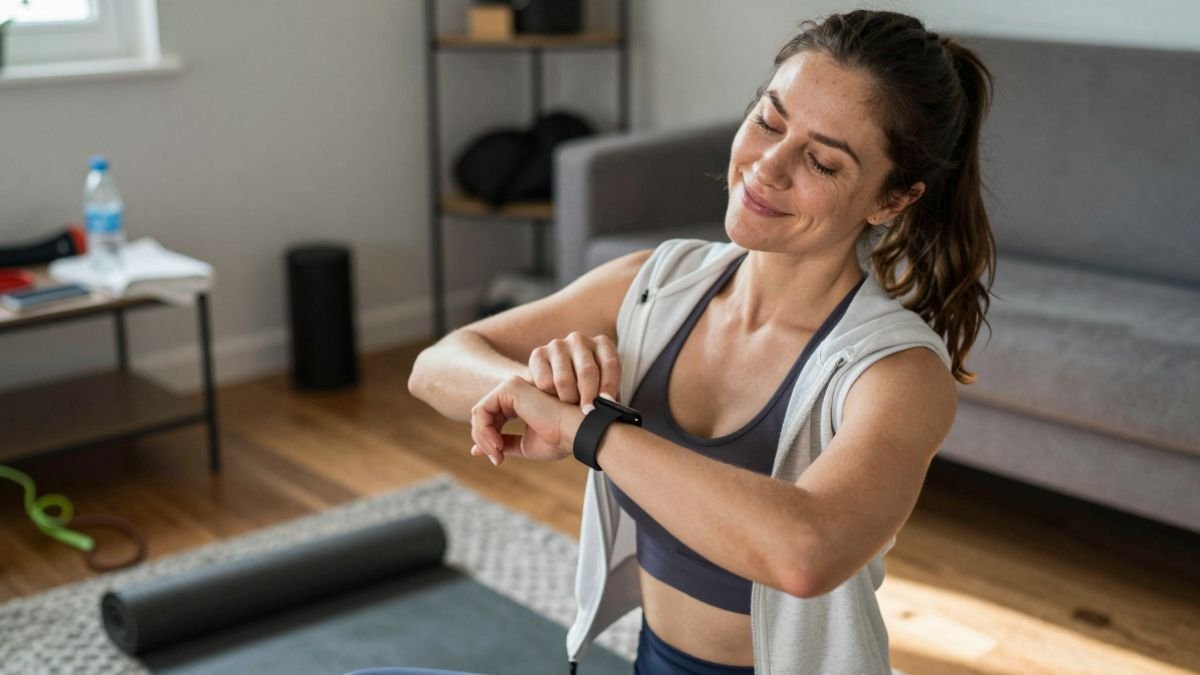 woman preparing for fitness session