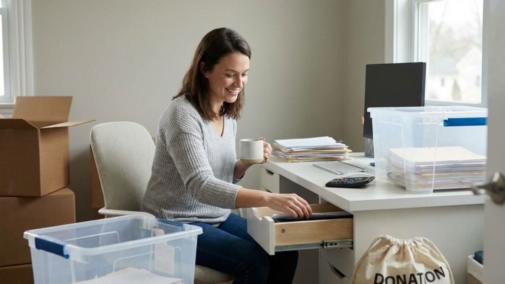 woman surrounded by stuff