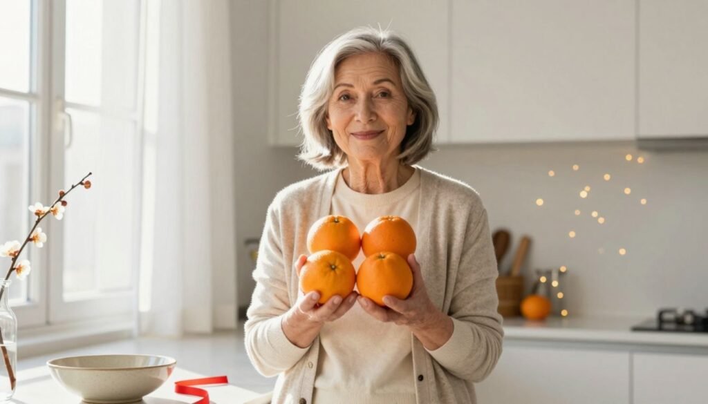 woman with 4 oranges