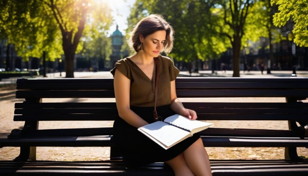 Adult reflecting on zodiac sign implications in a bright park setting